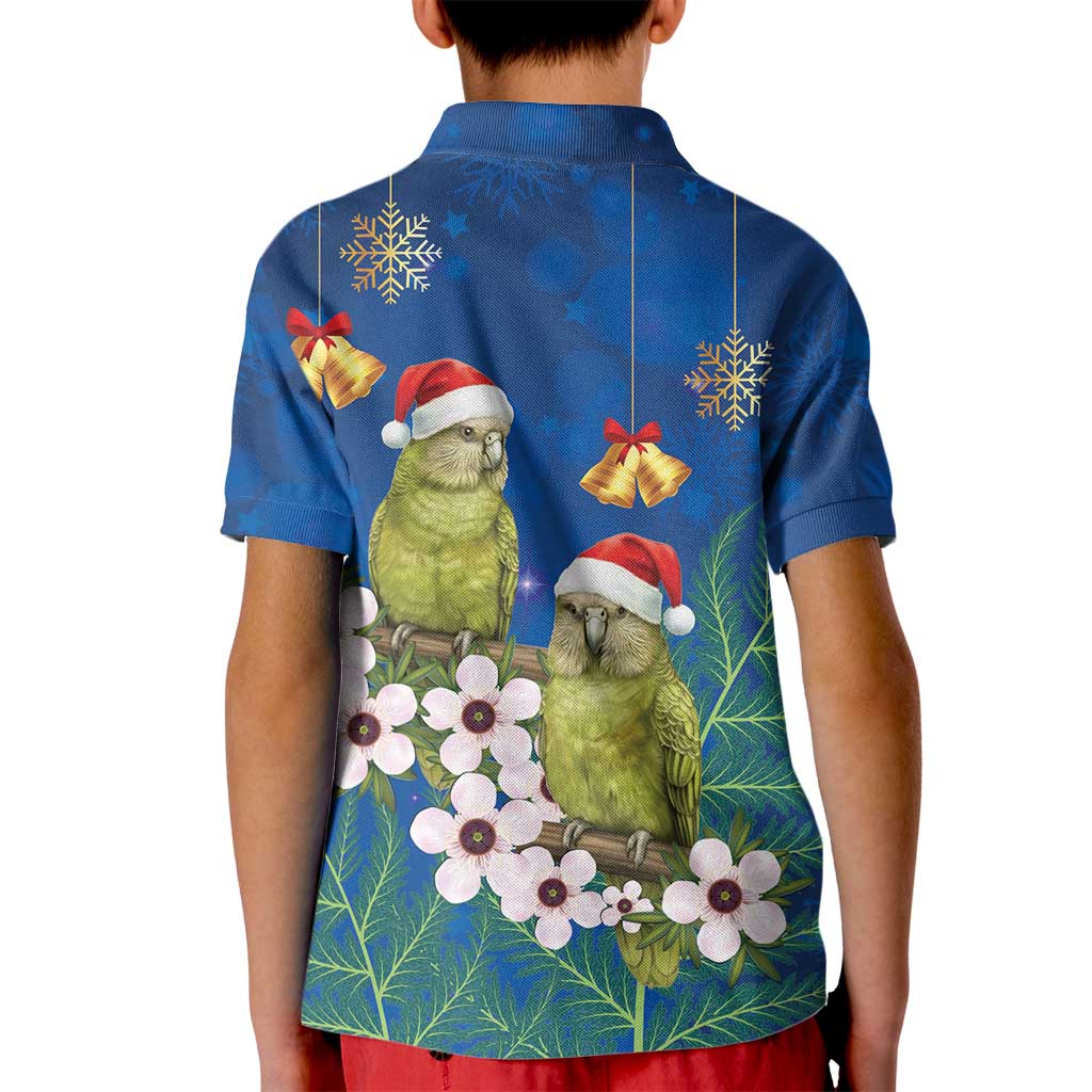 New Zealand Kakapo Christmas Kid Polo Shirt Owl Parrot Santa Sliver Fern Manuka - Blue LT14 - Polynesian Pride
