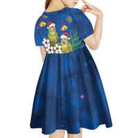 New Zealand Kakapo Christmas Kid Short Sleeve Dress Owl Parrot Santa Sliver Fern Manuka - Blue LT14 - Polynesian Pride