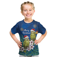New Zealand Kakapo Christmas Kid T Shirt Owl Parrot Santa Sliver Fern Manuka - Blue LT14 Blue - Polynesian Pride