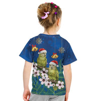 New Zealand Kakapo Christmas Kid T Shirt Owl Parrot Santa Sliver Fern Manuka - Blue LT14 - Polynesian Pride