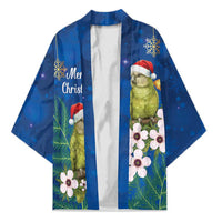 New Zealand Kakapo Christmas Kimono Owl Parrot Santa Sliver Fern Manuka - Blue LT14 Unisex Blue - Polynesian Pride