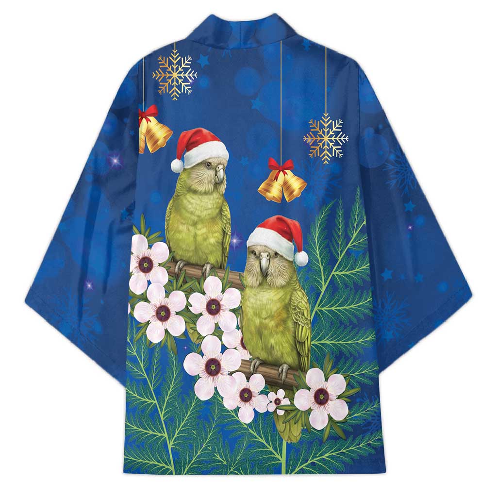 New Zealand Kakapo Christmas Kimono Owl Parrot Santa Sliver Fern Manuka - Blue LT14 - Polynesian Pride