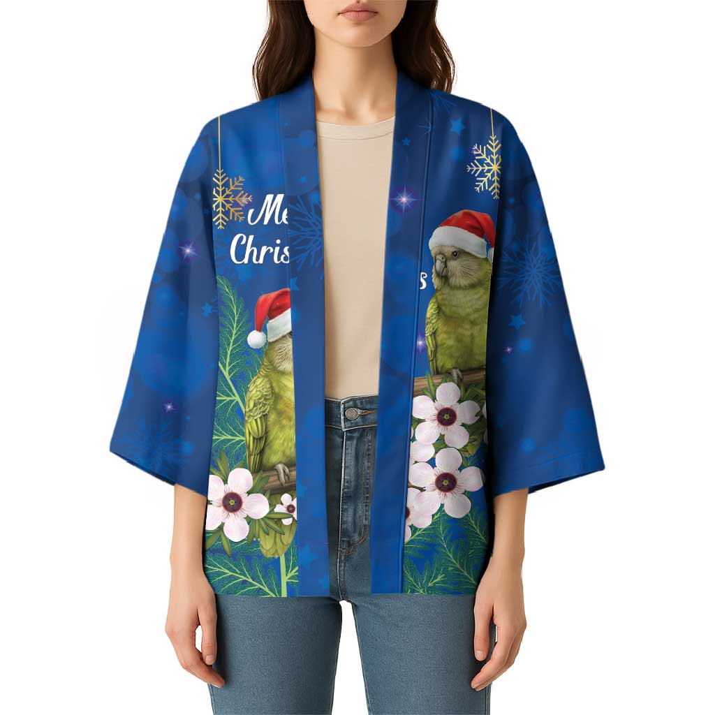 New Zealand Kakapo Christmas Kimono Owl Parrot Santa Sliver Fern Manuka - Blue LT14 - Polynesian Pride