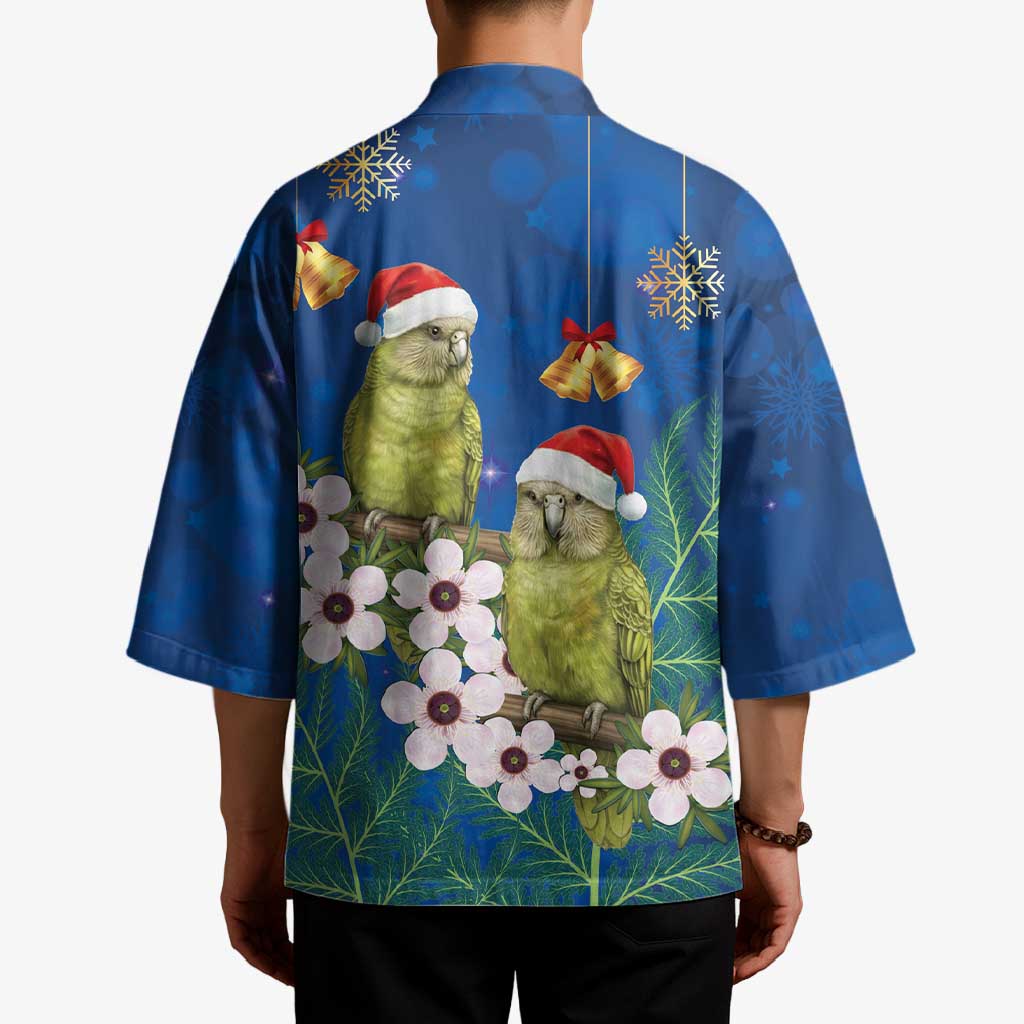 New Zealand Kakapo Christmas Kimono Owl Parrot Santa Sliver Fern Manuka - Blue LT14 - Polynesian Pride