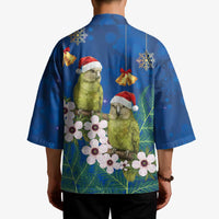New Zealand Kakapo Christmas Kimono Owl Parrot Santa Sliver Fern Manuka - Blue LT14 - Polynesian Pride