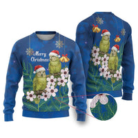 New Zealand Kakapo Christmas Ugly Christmas Sweater Owl Parrot Santa Sliver Fern Manuka - Blue LT14 Blue - Polynesian Pride