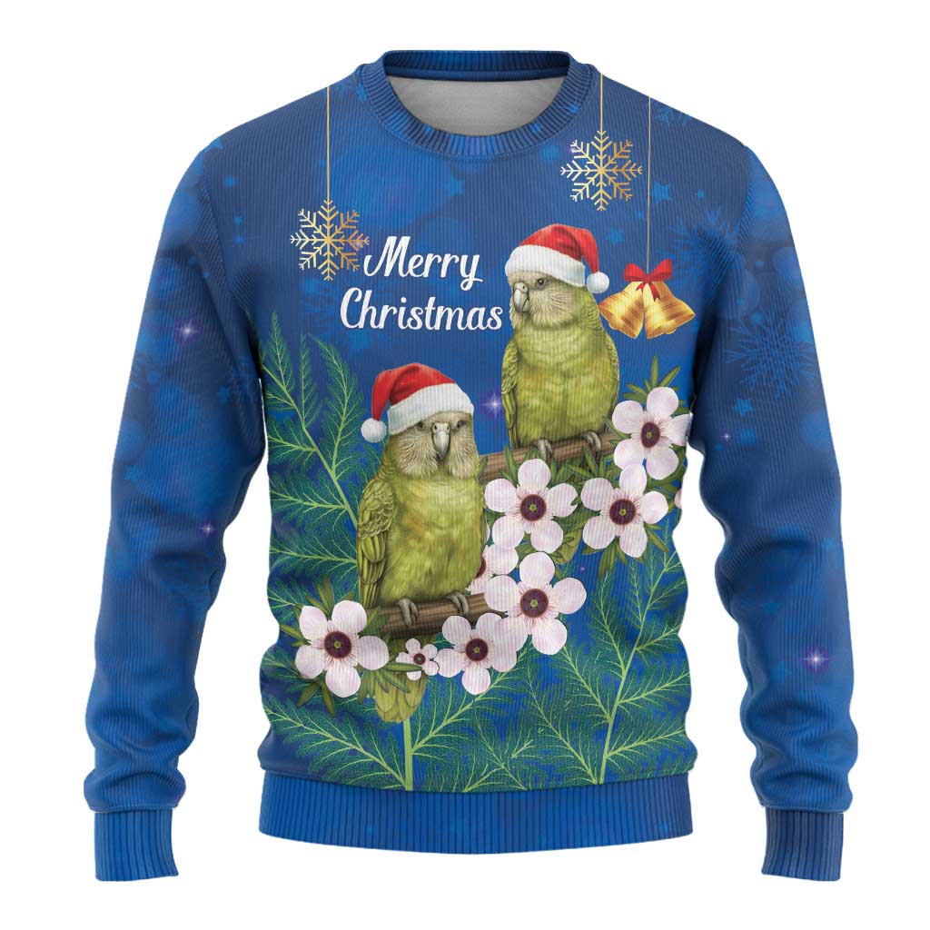 New Zealand Kakapo Christmas Ugly Christmas Sweater Owl Parrot Santa Sliver Fern Manuka - Blue LT14 - Polynesian Pride