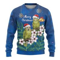 New Zealand Kakapo Christmas Ugly Christmas Sweater Owl Parrot Santa Sliver Fern Manuka - Blue LT14 - Polynesian Pride