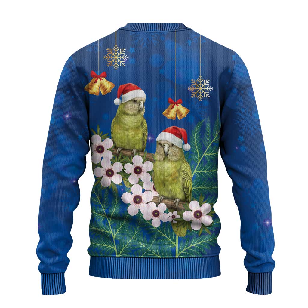 New Zealand Kakapo Christmas Ugly Christmas Sweater Owl Parrot Santa Sliver Fern Manuka - Blue LT14 - Polynesian Pride