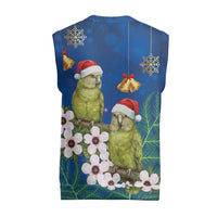 New Zealand Kakapo Christmas Knitted V-Neck Vest Owl Parrot Santa Sliver Fern Manuka - Blue LT14 - Polynesian Pride