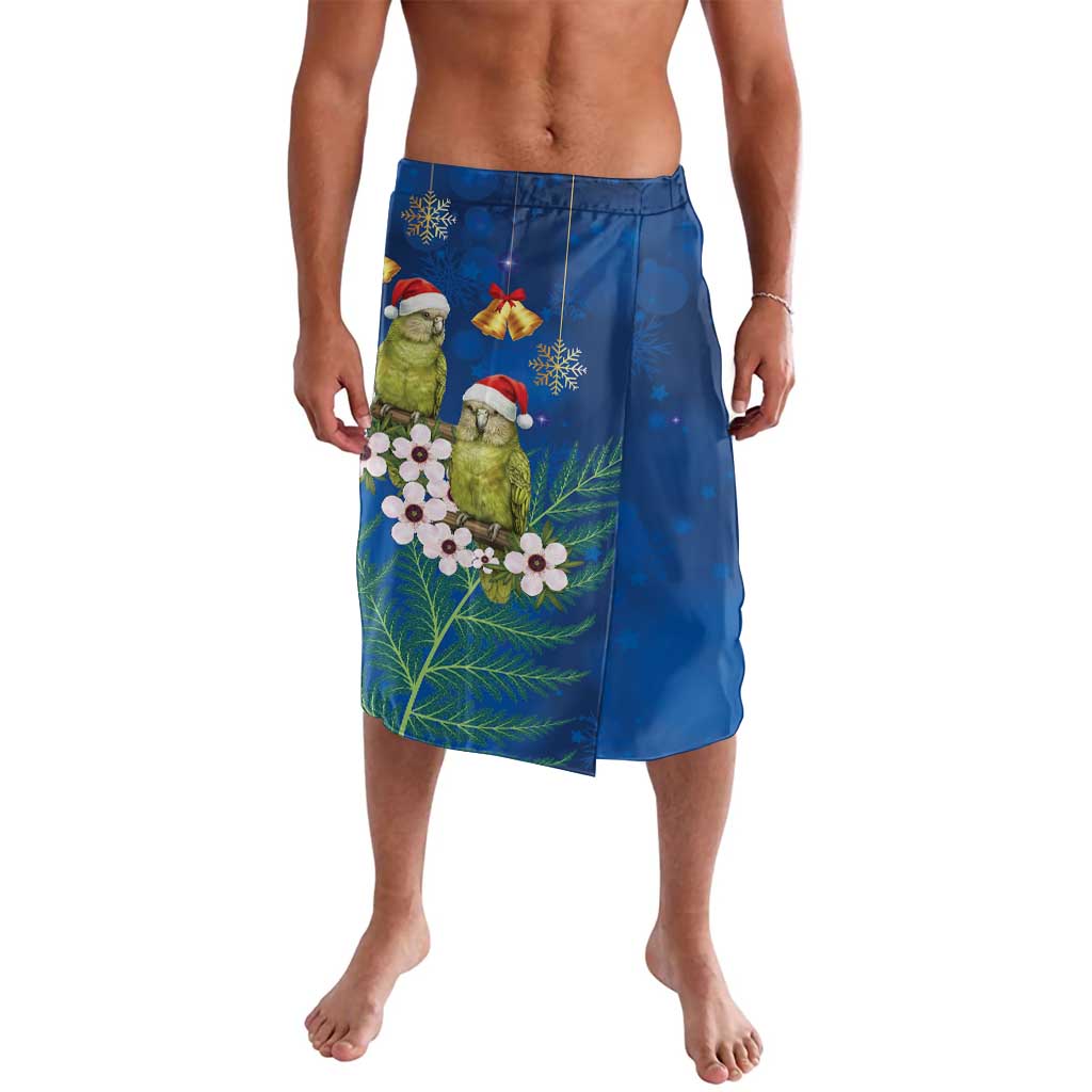 New Zealand Kakapo Christmas Lavalava Owl Parrot Santa Sliver Fern Manuka - Blue LT14 Blue - Polynesian Pride