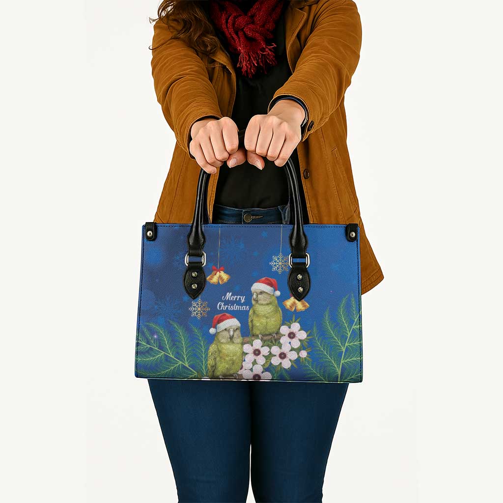 New Zealand Kakapo Christmas Leather Bag Owl Parrot Santa Sliver Fern Manuka - Blue LT14 - Polynesian Pride