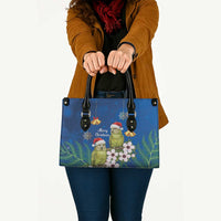 New Zealand Kakapo Christmas Leather Bag Owl Parrot Santa Sliver Fern Manuka - Blue LT14 - Polynesian Pride