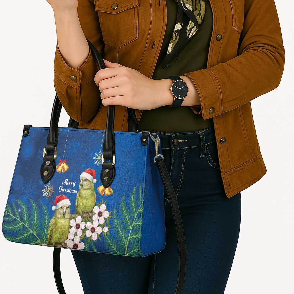 New Zealand Kakapo Christmas Leather Bag Owl Parrot Santa Sliver Fern Manuka - Blue LT14 - Polynesian Pride