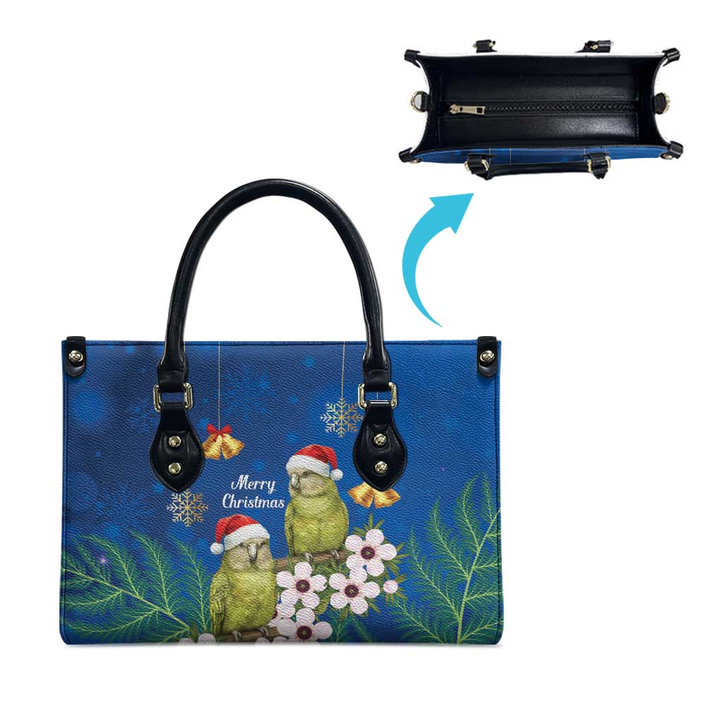 New Zealand Kakapo Christmas Leather Bag Owl Parrot Santa Sliver Fern Manuka - Blue LT14 - Polynesian Pride