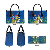 New Zealand Kakapo Christmas Leather Bag Owl Parrot Santa Sliver Fern Manuka - Blue LT14 - Polynesian Pride