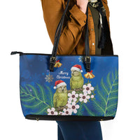 New Zealand Kakapo Christmas Leather Tote Bag Owl Parrot Santa Sliver Fern Manuka - Blue LT14 - Polynesian Pride