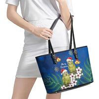 New Zealand Kakapo Christmas Leather Tote Bag Owl Parrot Santa Sliver Fern Manuka - Blue LT14 - Polynesian Pride
