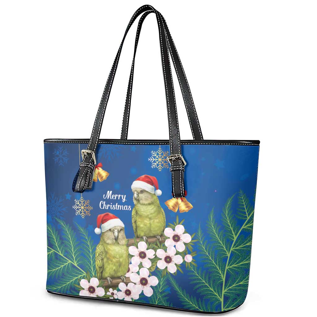 New Zealand Kakapo Christmas Leather Tote Bag Owl Parrot Santa Sliver Fern Manuka - Blue LT14 - Polynesian Pride