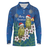 New Zealand Kakapo Christmas Long Sleeve Polo Shirt Owl Parrot Santa Sliver Fern Manuka - Blue LT14 Blue - Polynesian Pride