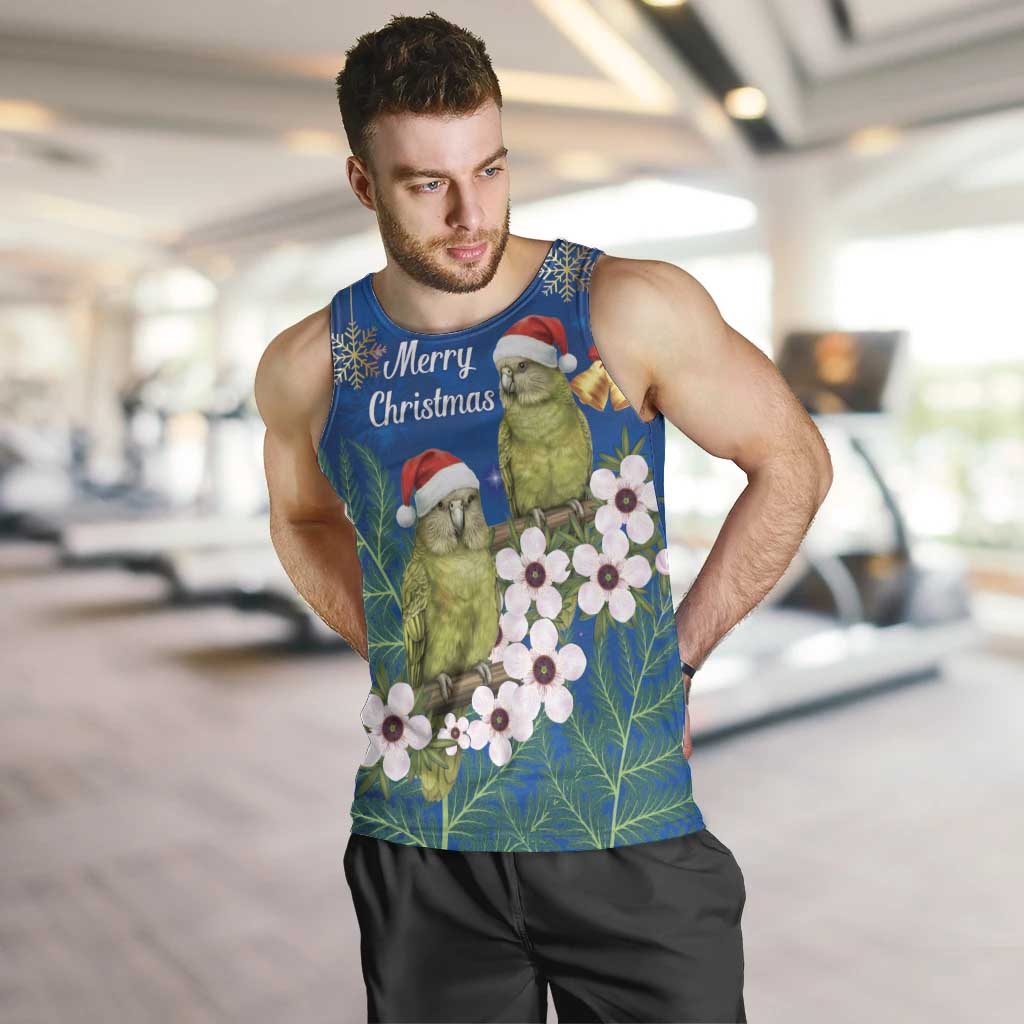 New Zealand Kakapo Christmas Men Tank Top Owl Parrot Santa Sliver Fern Manuka - Blue - Polynesian Pride