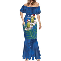 New Zealand Kakapo Christmas Mermaid Dress Owl Parrot Santa Sliver Fern Manuka - Blue LT14 - Polynesian Pride