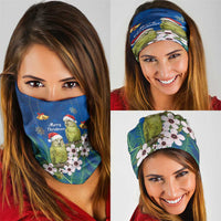 New Zealand Kakapo Christmas Neck Gaiter Owl Parrot Santa Sliver Fern Manuka - Blue LT14 - Polynesian Pride