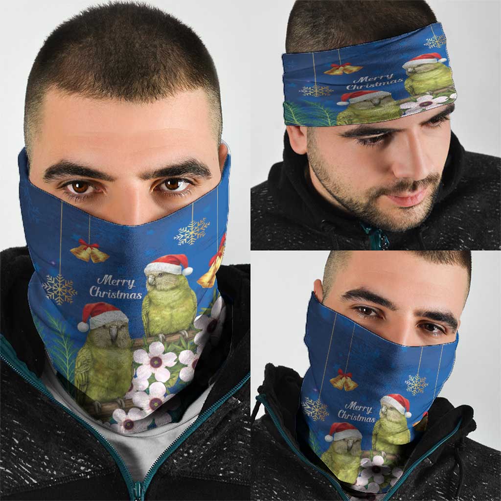 New Zealand Kakapo Christmas Neck Gaiter Owl Parrot Santa Sliver Fern Manuka - Blue LT14 - Polynesian Pride