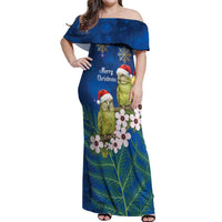 New Zealand Kakapo Christmas Off Shoulder Maxi Dress Owl Parrot Santa Sliver Fern Manuka - Blue LT14 Women Blue - Polynesian Pride