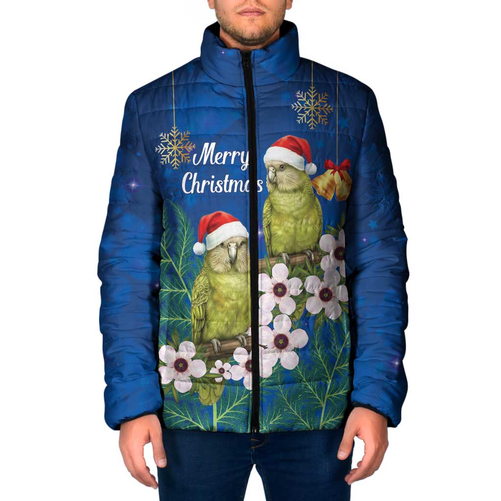 New Zealand Kakapo Christmas Padded Jacket Owl Parrot Santa Sliver Fern Manuka - Blue LT14 Men Blue - Polynesian Pride