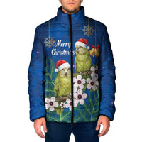 New Zealand Kakapo Christmas Padded Jacket Owl Parrot Santa Sliver Fern Manuka - Blue LT14 Men Blue - Polynesian Pride