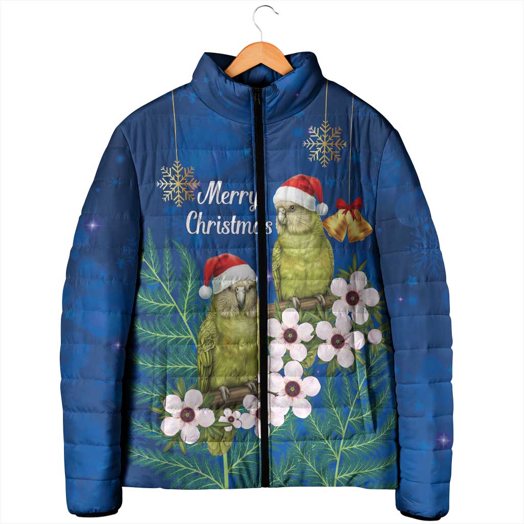 New Zealand Kakapo Christmas Padded Jacket Owl Parrot Santa Sliver Fern Manuka - Blue LT14 - Polynesian Pride