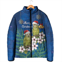 New Zealand Kakapo Christmas Padded Jacket Owl Parrot Santa Sliver Fern Manuka - Blue LT14 - Polynesian Pride