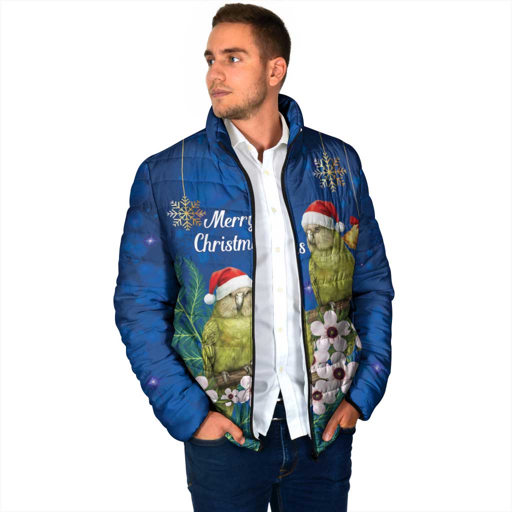 New Zealand Kakapo Christmas Padded Jacket Owl Parrot Santa Sliver Fern Manuka - Blue LT14 - Polynesian Pride