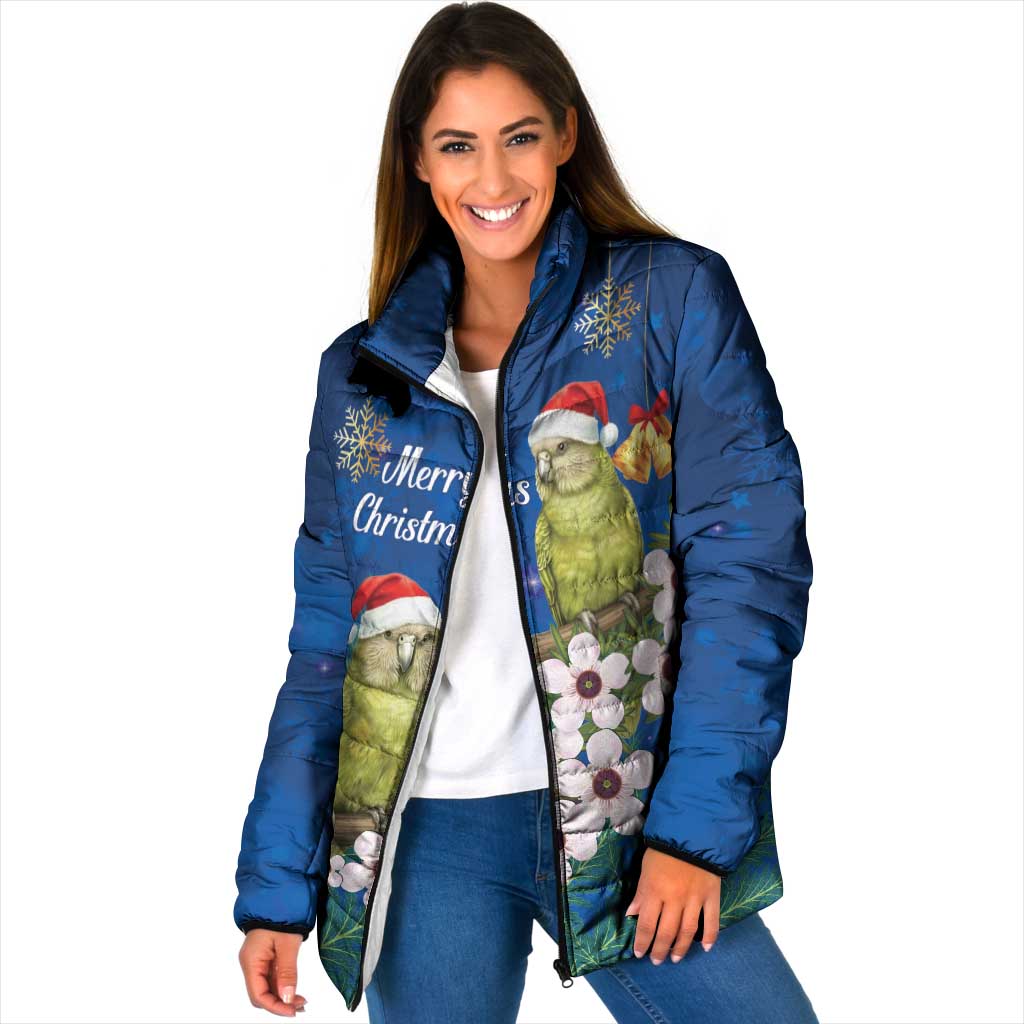 New Zealand Kakapo Christmas Padded Jacket Owl Parrot Santa Sliver Fern Manuka - Blue LT14 Women Blue - Polynesian Pride
