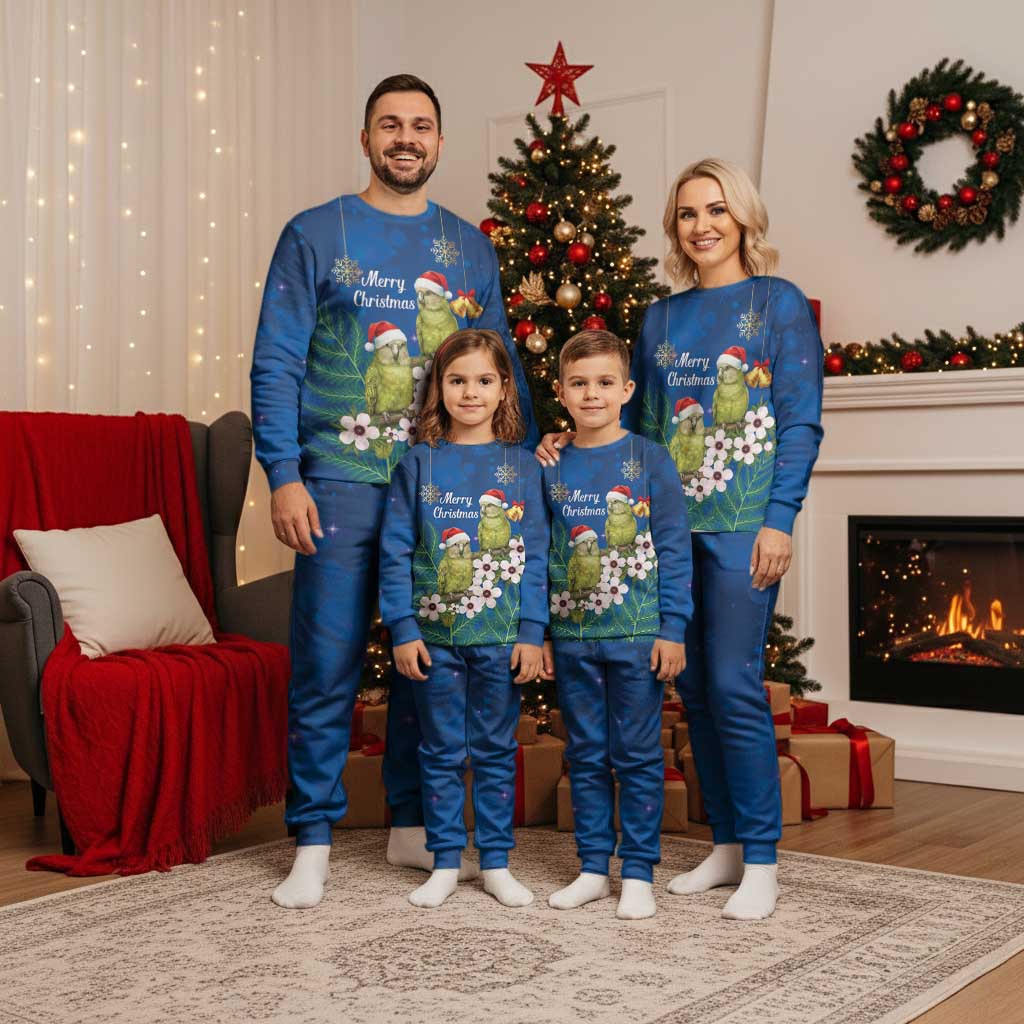 New Zealand Kakapo Christmas Pajama Set Owl Parrot Santa Sliver Fern Manuka - Blue LT14 - Polynesian Pride