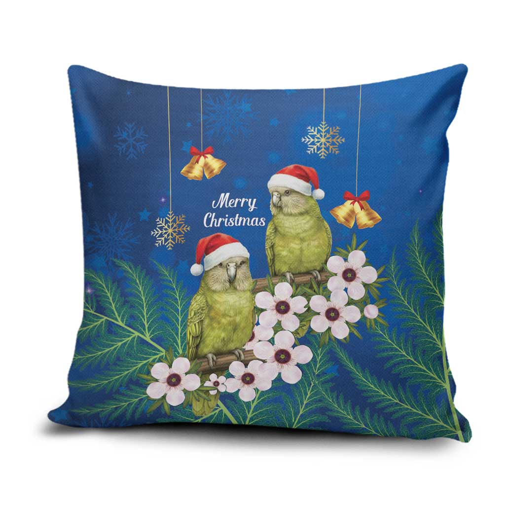 New Zealand Kakapo Christmas Pillow Cover Owl Parrot Santa Sliver Fern Manuka - Blue LT14 Blue - Polynesian Pride
