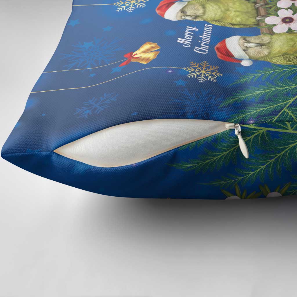 New Zealand Kakapo Christmas Pillow Cover Owl Parrot Santa Sliver Fern Manuka - Blue LT14 - Polynesian Pride