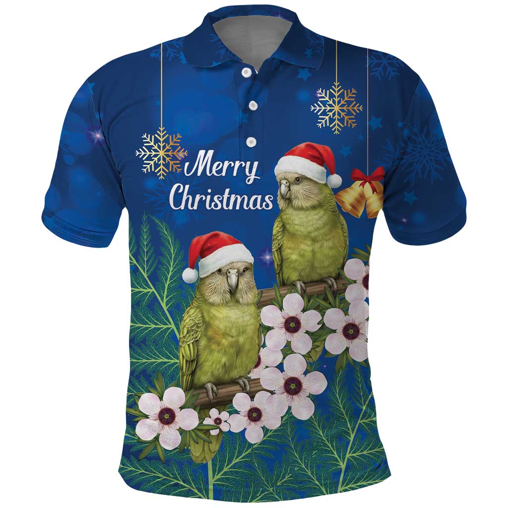New Zealand Kakapo Christmas Polo Shirt Owl Parrot Santa Sliver Fern Manuka - Blue LT14 Blue - Polynesian Pride