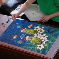 New Zealand Kakapo Christmas Puzzle Owl Parrot Santa Sliver Fern Manuka - Blue LT14 - Polynesian Pride