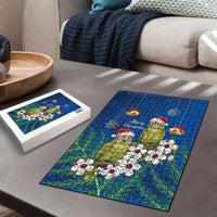 New Zealand Kakapo Christmas Puzzle Owl Parrot Santa Sliver Fern Manuka - Blue LT14 - Polynesian Pride