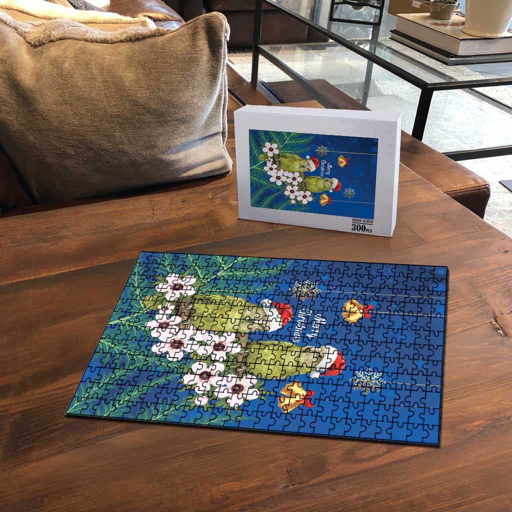 New Zealand Kakapo Christmas Puzzle Owl Parrot Santa Sliver Fern Manuka - Blue LT14 - Polynesian Pride