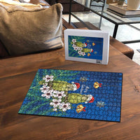 New Zealand Kakapo Christmas Puzzle Owl Parrot Santa Sliver Fern Manuka - Blue LT14 - Polynesian Pride