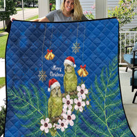 New Zealand Kakapo Christmas Quilt Owl Parrot Santa Sliver Fern Manuka - Blue LT14 Blue - Polynesian Pride
