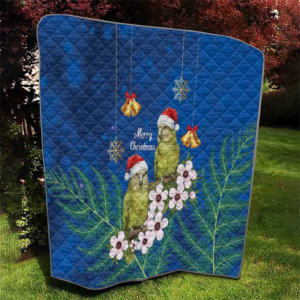 New Zealand Kakapo Christmas Quilt Owl Parrot Santa Sliver Fern Manuka - Blue LT14 - Polynesian Pride