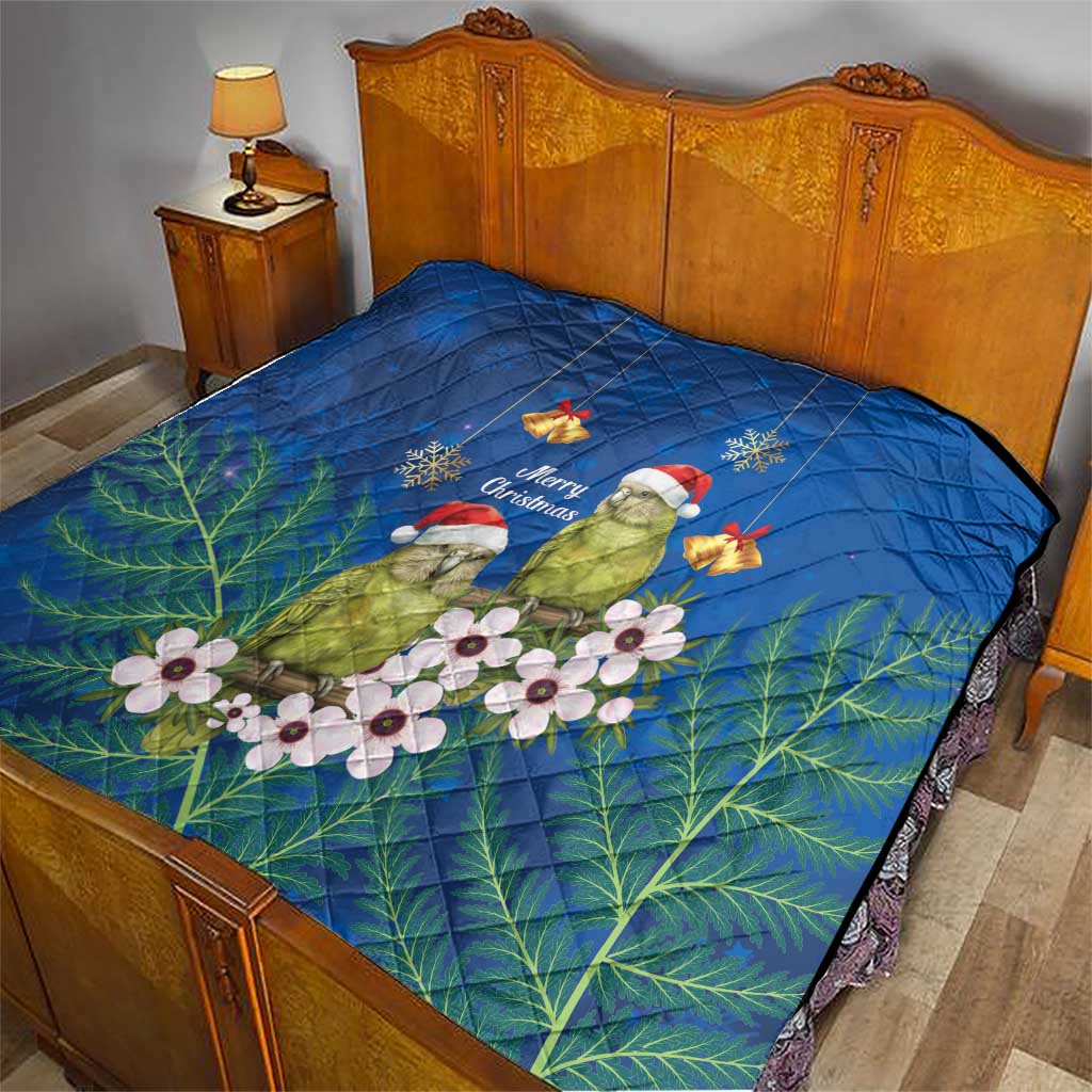 New Zealand Kakapo Christmas Quilt Owl Parrot Santa Sliver Fern Manuka - Blue LT14 - Polynesian Pride