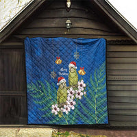 New Zealand Kakapo Christmas Quilt Owl Parrot Santa Sliver Fern Manuka - Blue LT14 - Polynesian Pride
