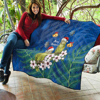 New Zealand Kakapo Christmas Quilt Owl Parrot Santa Sliver Fern Manuka - Blue LT14 - Polynesian Pride