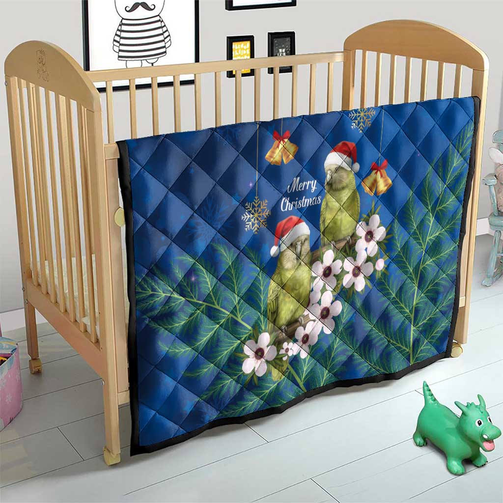 New Zealand Kakapo Christmas Quilt Owl Parrot Santa Sliver Fern Manuka - Blue LT14 - Polynesian Pride