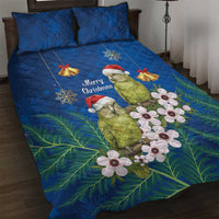 New Zealand Kakapo Christmas Quilt Bed Set Owl Parrot Santa Sliver Fern Manuka - Blue LT14 Blue - Polynesian Pride
